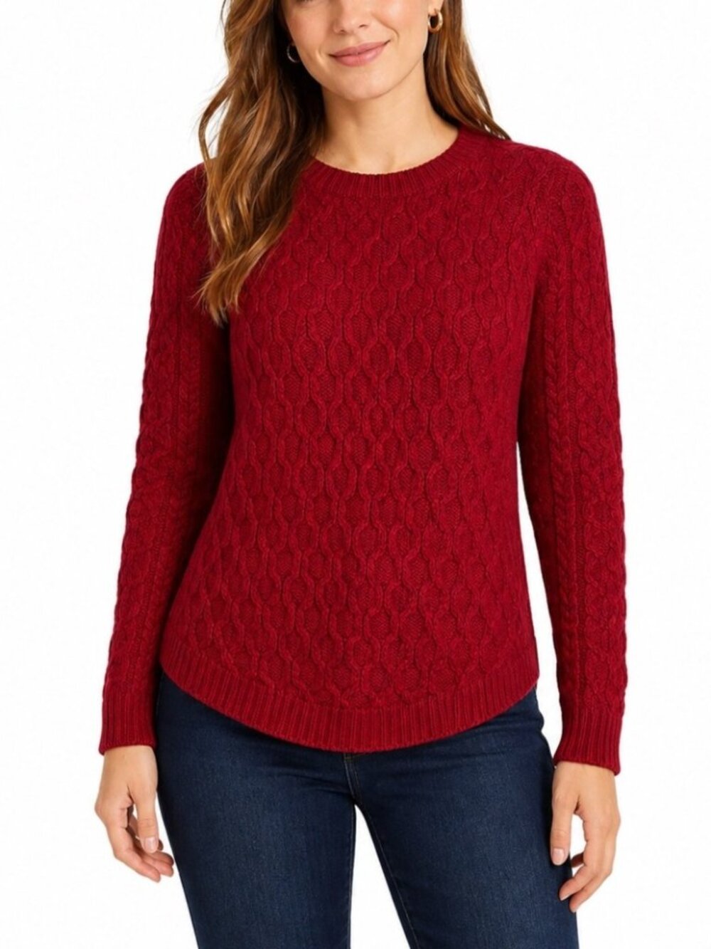 Jeanne Pierre Sweater Womens L Red Aran Fisherman Heritage Cottage Cabin Holiday